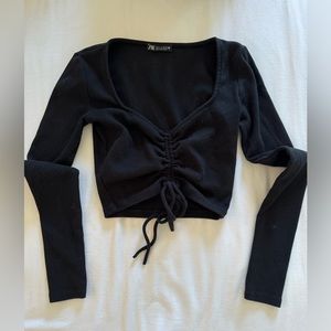 COPY - ZARA BLACK KNIT RUCHED CROP TOP